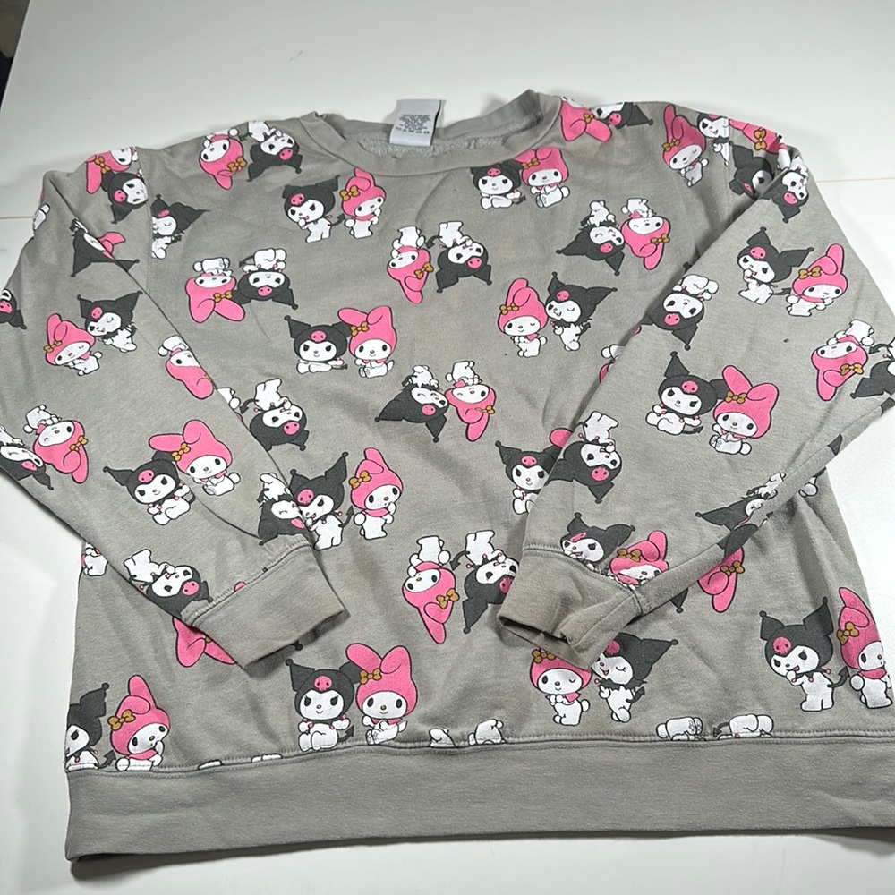 Women’s Sanrio My Melody Kuromi Pullover Sweater Grey Pink sz M